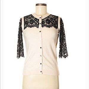 TED BAKER Pink/Black Lace Cardigan, size 3.